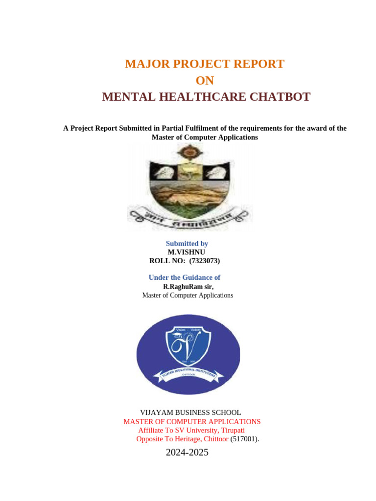Mental Healthcare Chatbot Project Report | PDF | Cognitive Behavioral ...