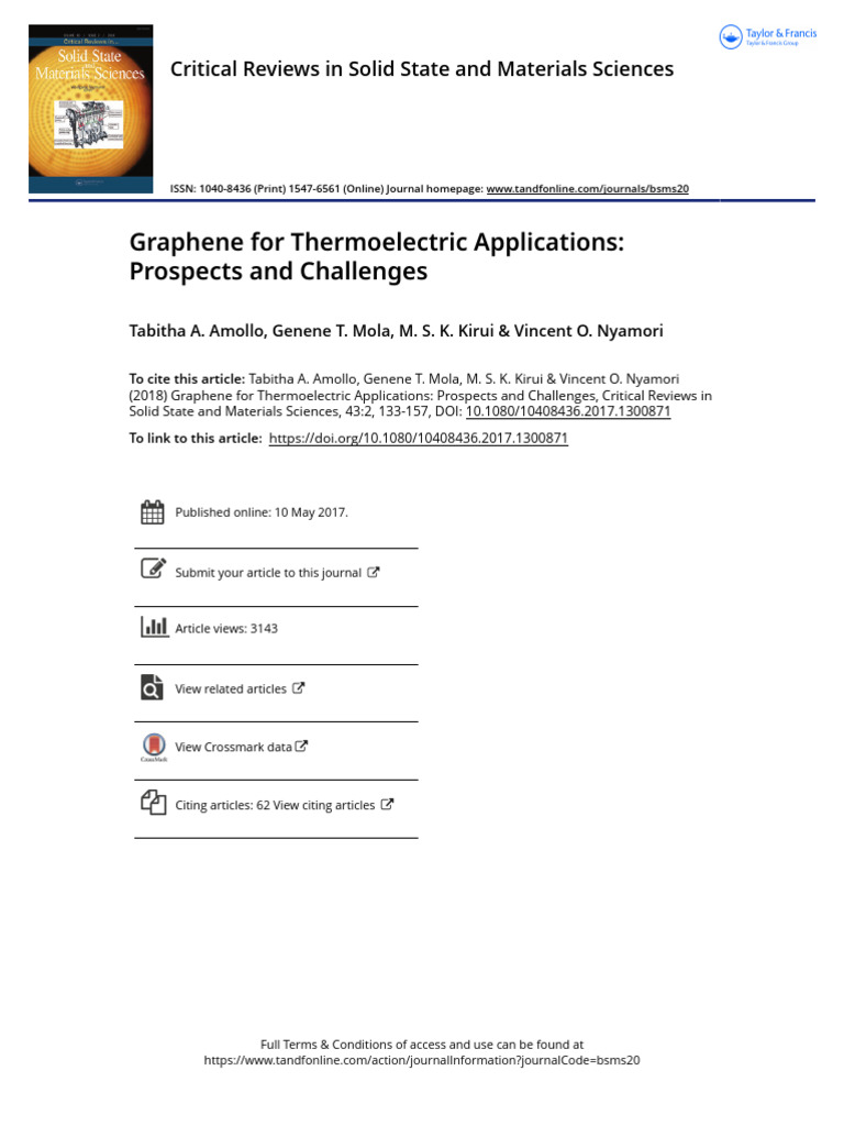 Graphene in Thermoelectric Power Systems | PDF | Graphene | Electrical ...