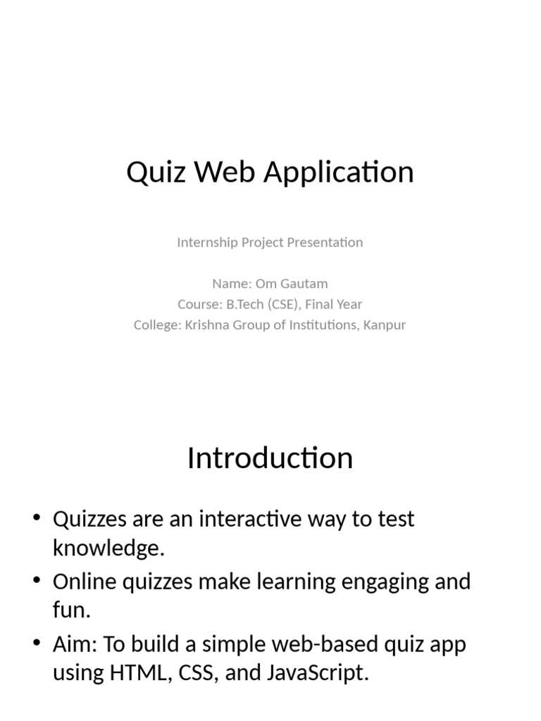Web-Based Quiz App Project Overview | PDF