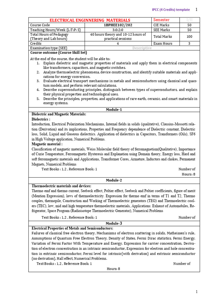 Electrical Engineering Materials Course | PDF | Superconductivity ...