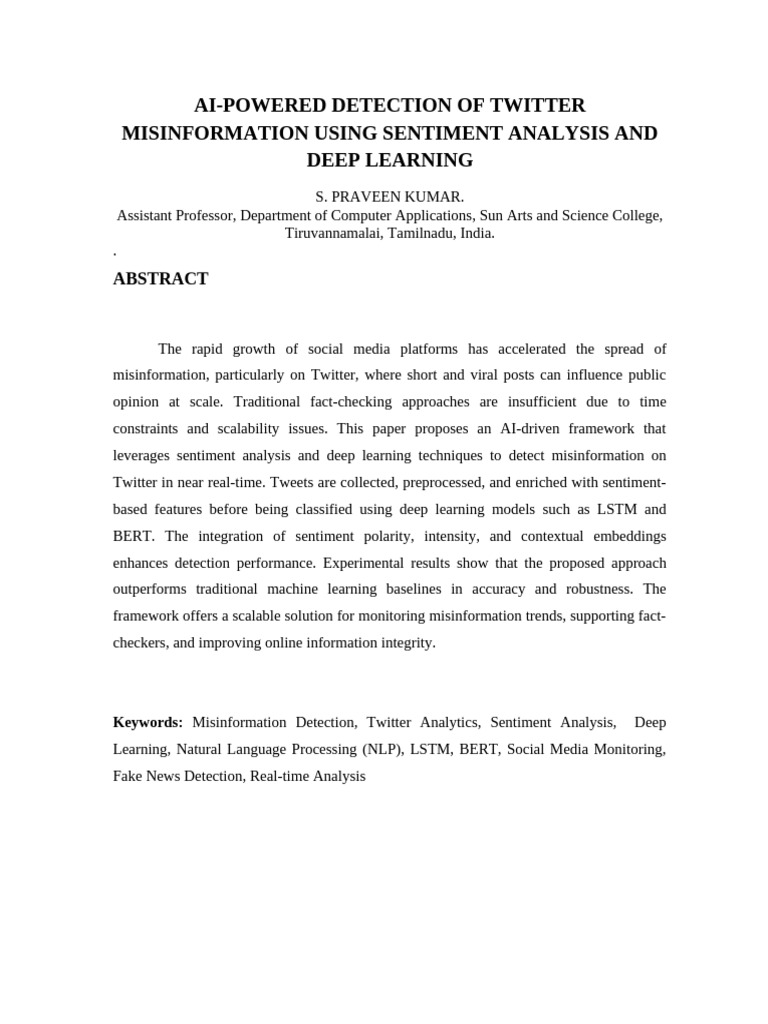 AI Framework for Twitter Misinformation Detection | PDF | Deep Learning ...