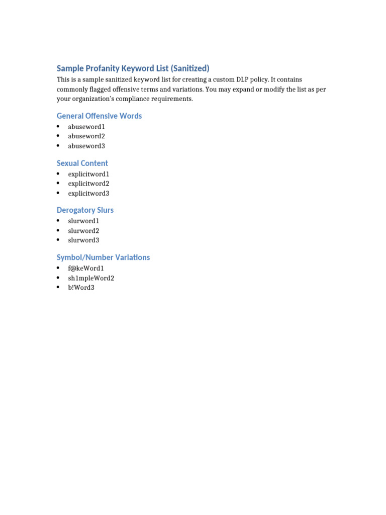 Sanitized Profanity Keyword List | PDF
