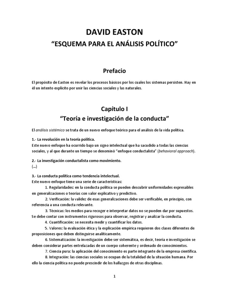Resumen: David Easton  Esquema para el análisis político