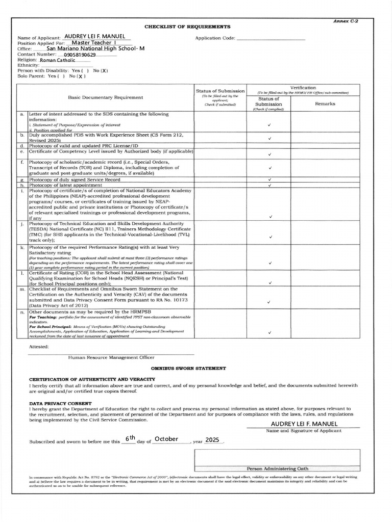 Checklist of Requirements | PDF