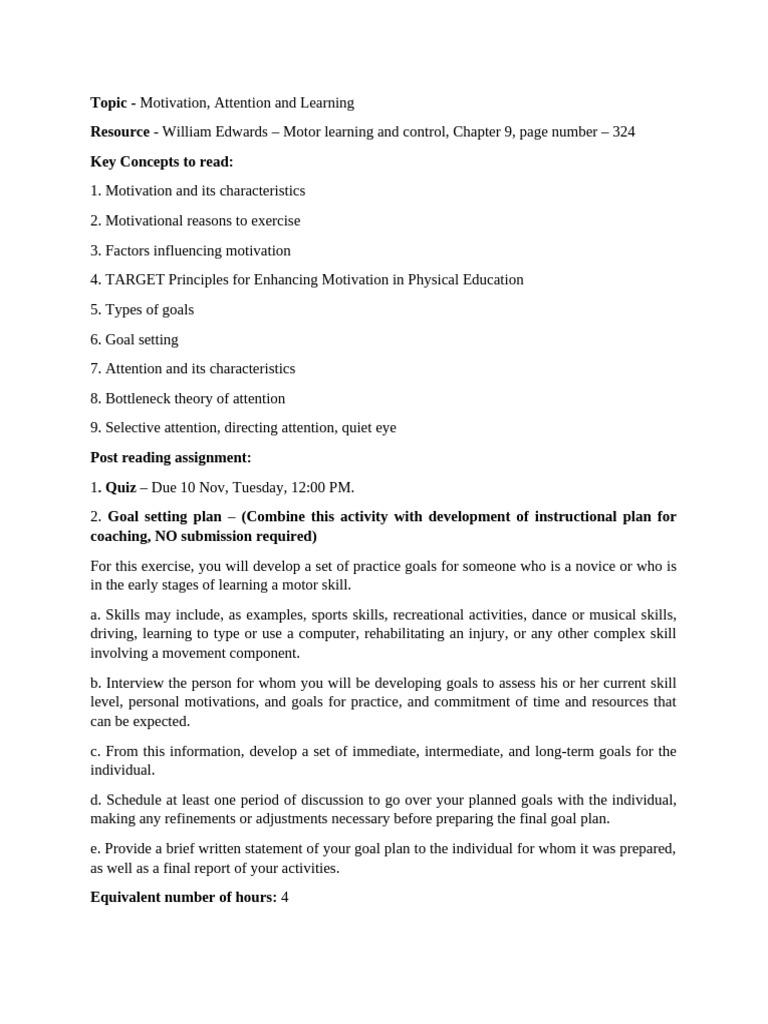 Motivation and Goal Setting in Learning | PDF