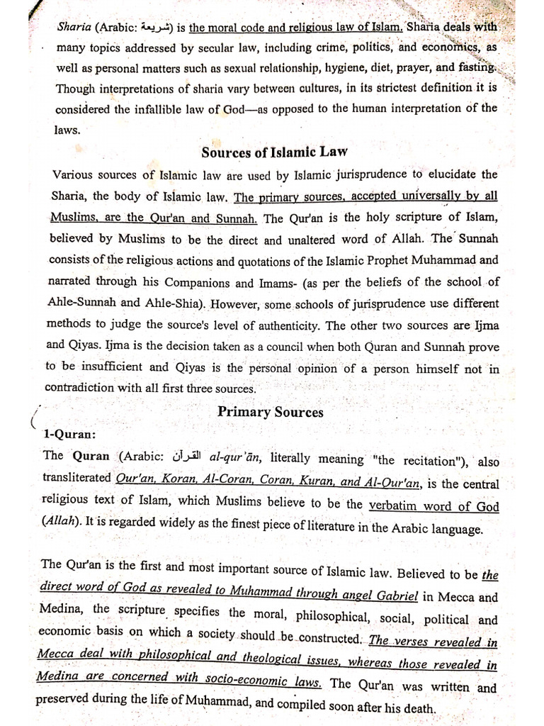 Primary Sources Quran, Sunnah, Scan | PDF