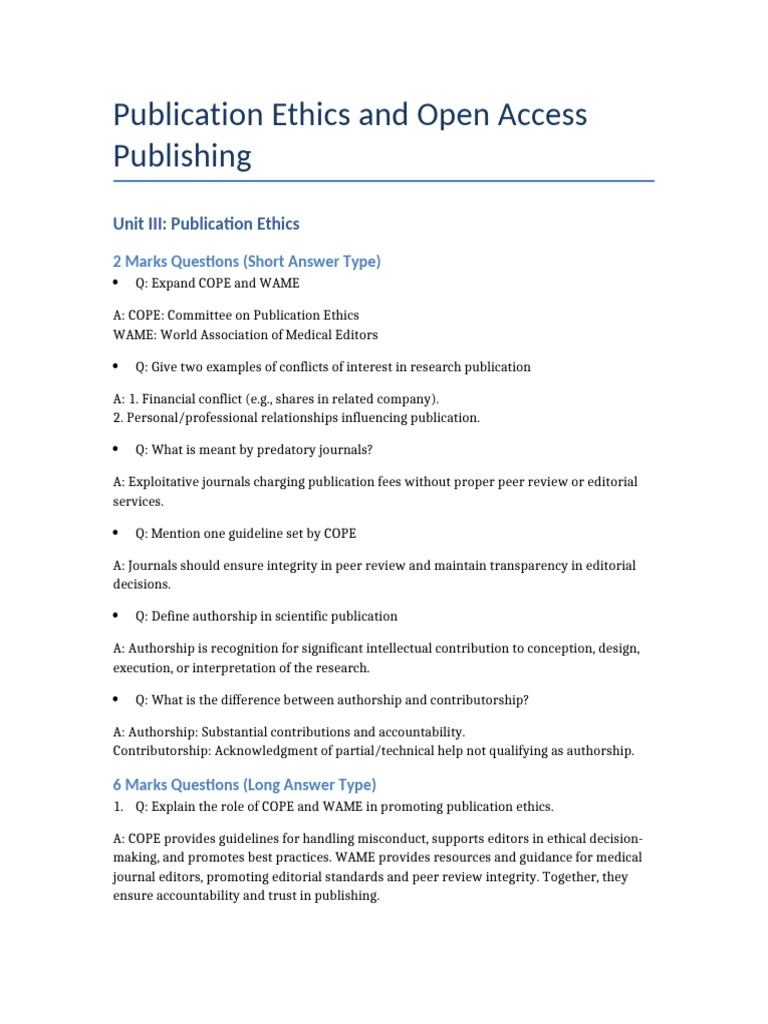 Publication Ethics & Open Access Guide | PDF | Open Access | Academic ...