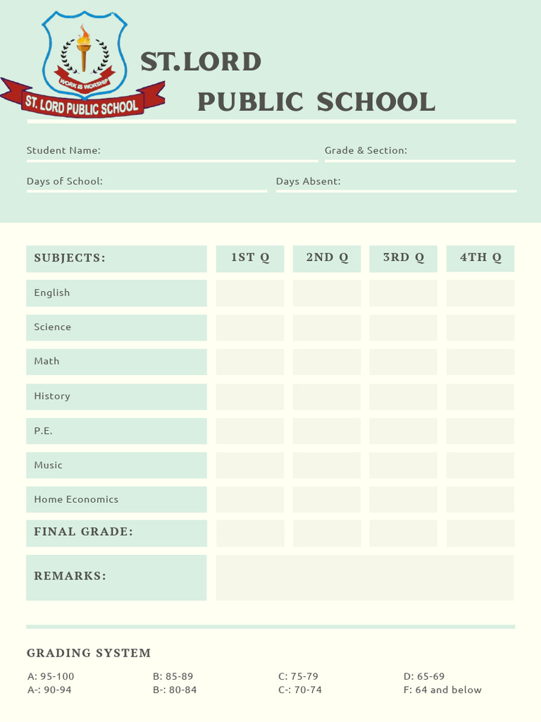 Student Report Card Template | PDF