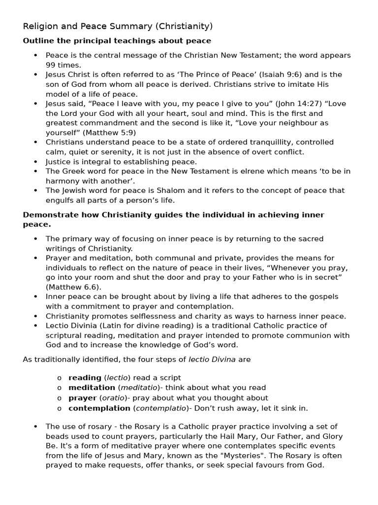 Christianity's Teachings on Peace | PDF | Prayer | Christian Meditation