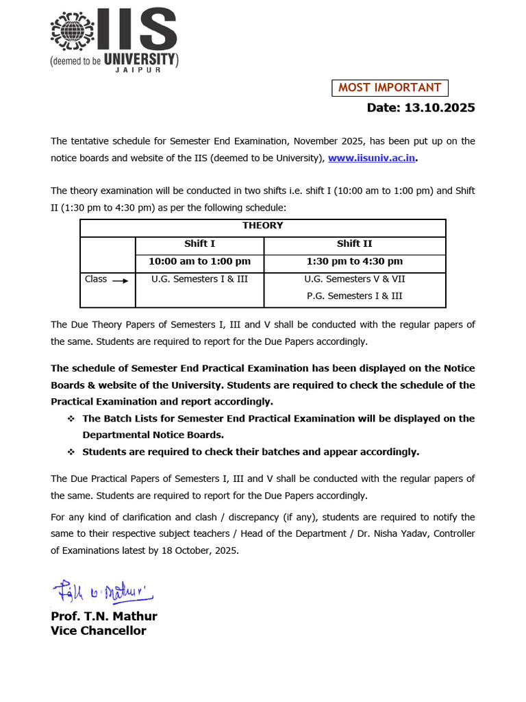 November 2025 Exam Schedule Overview | PDF