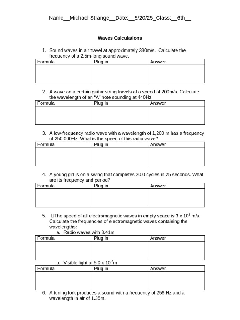 Wave Calculations for Sound and Light | PDF