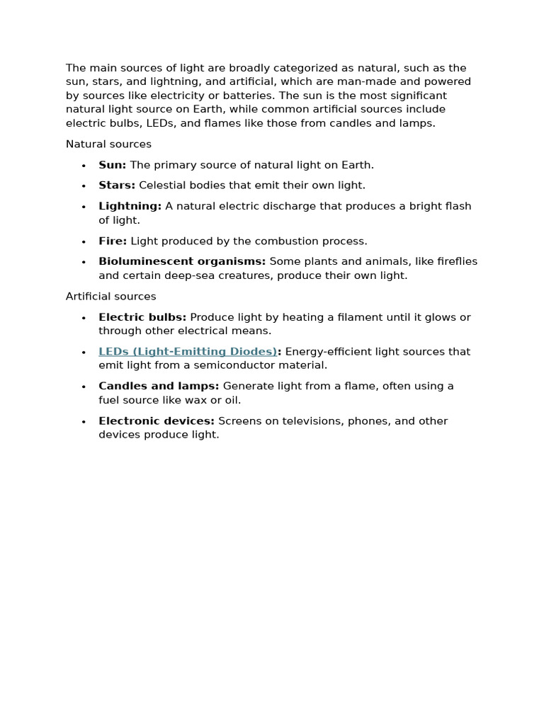 The Main Sources of Light Are Broadly Categorized As | PDF