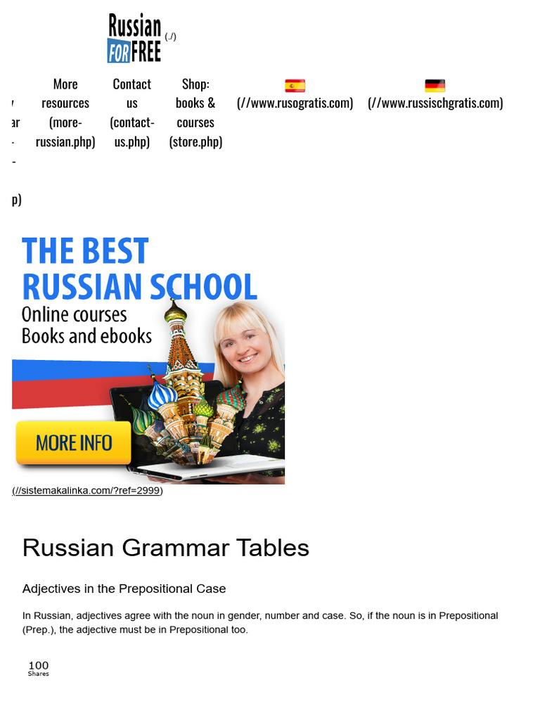 Russian Adjective Prepositional Case Guide | PDF | Grammatical Gender ...