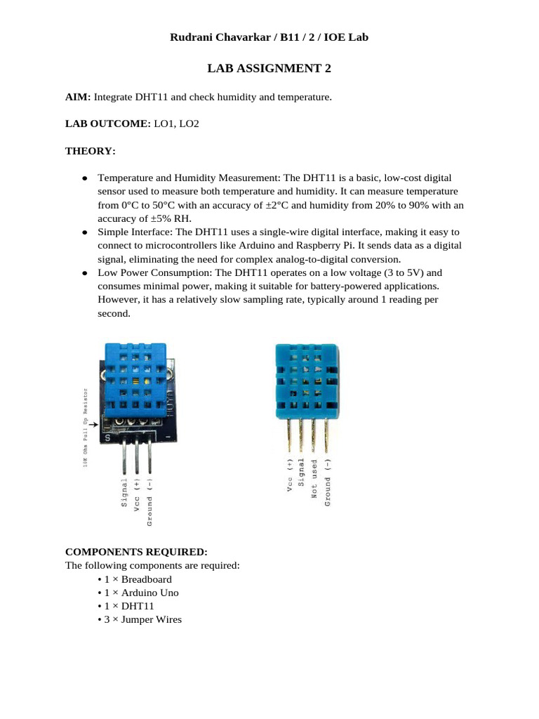 DHT11 Temperature & Humidity Sensor Lab | PDF | Arduino | Analog To ...