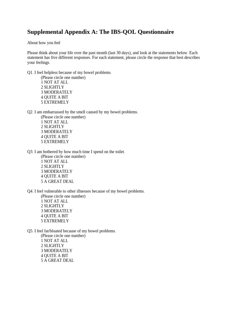 Additional File 1 The IBS-QOL Questionnaire | PDF | Psychology ...