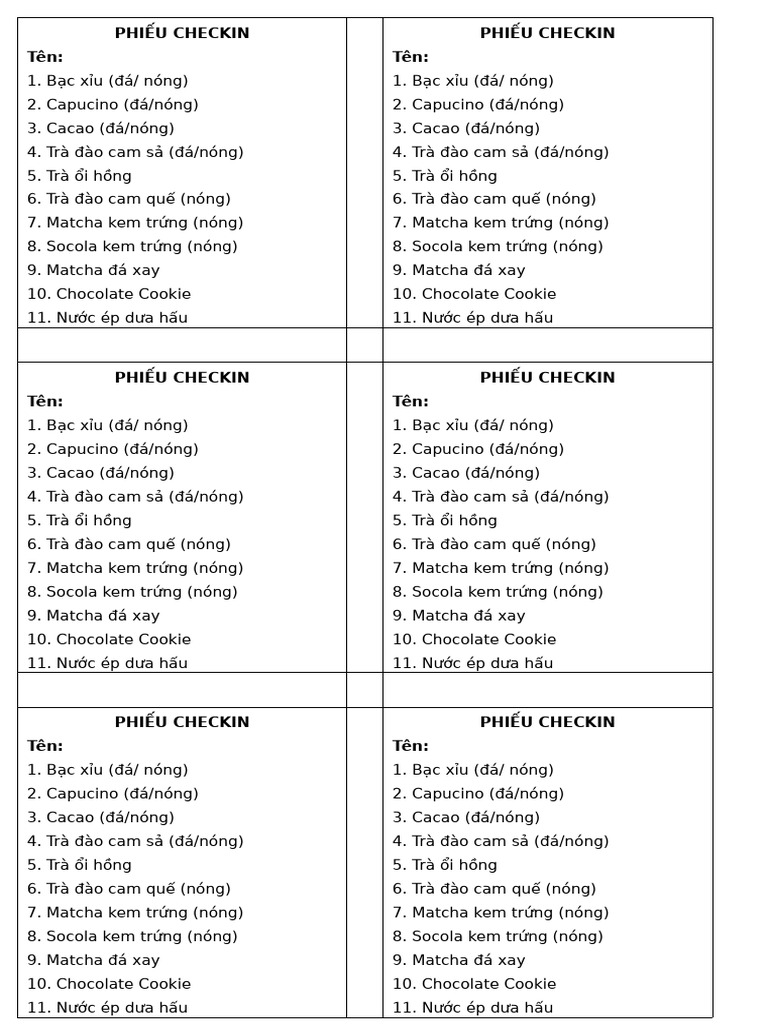 Phiếu Checkin | PDF