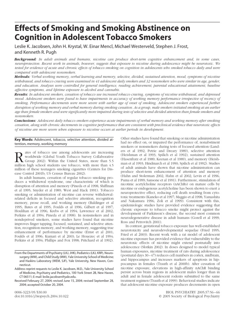 Cognitive Impact of Adolescent Smoking | PDF | Tobacco Smoking | Addiction