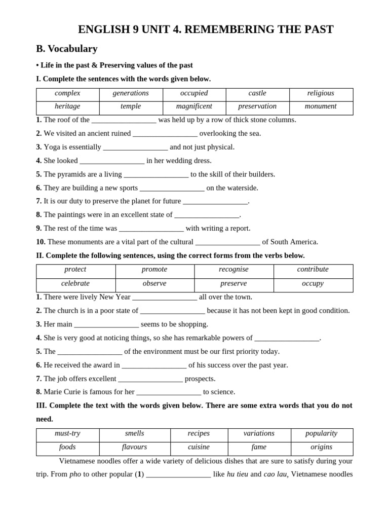 Vocabulary and Grammar for English 9 Unit 4 | PDF | Vietnamese Cuisine ...