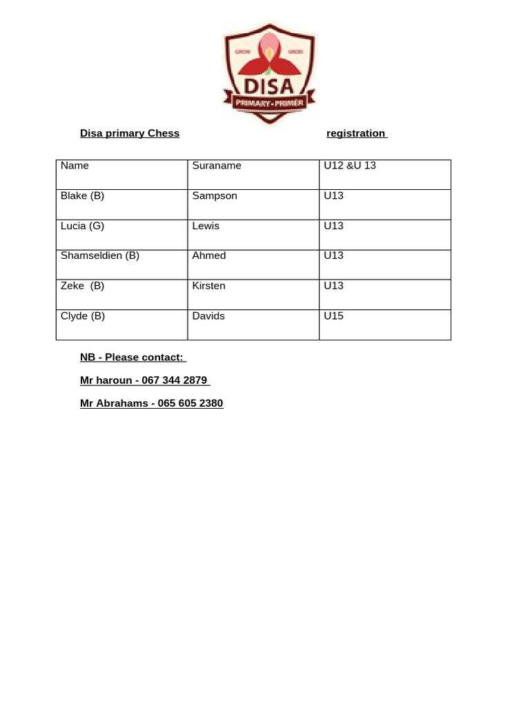 Chess Registration | PDF