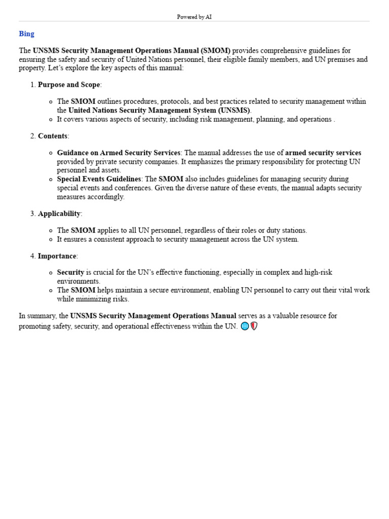 UNSMS Security Management Manual | PDF