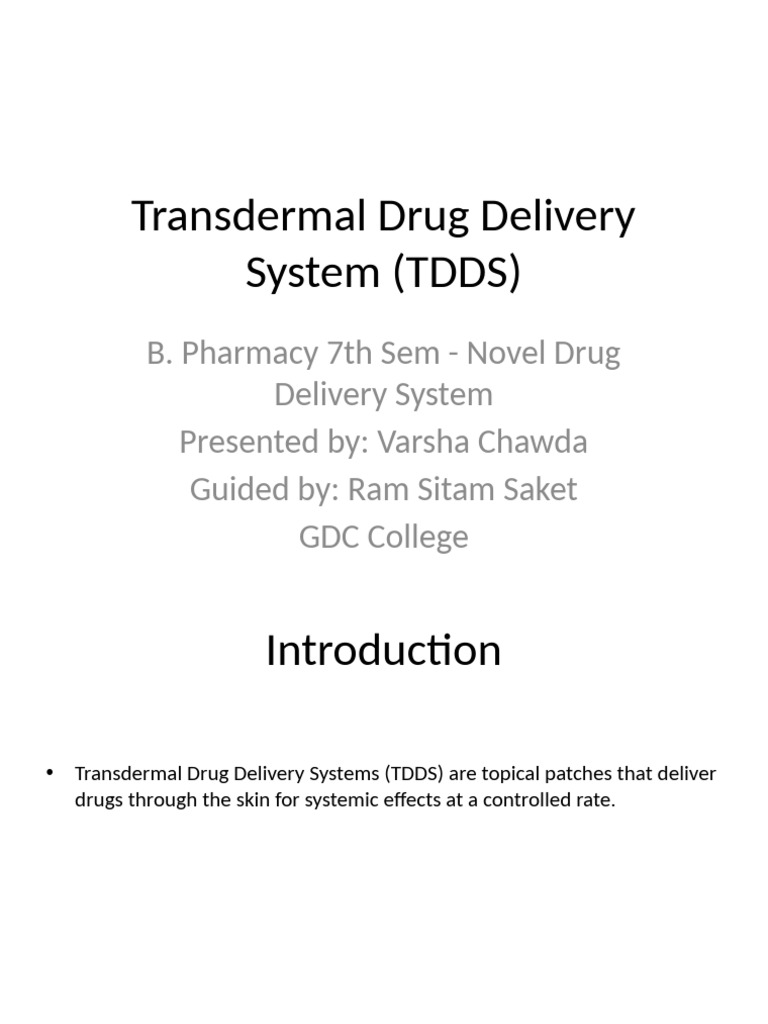 Transdermal Drug Delivery Systems Explained | PDF