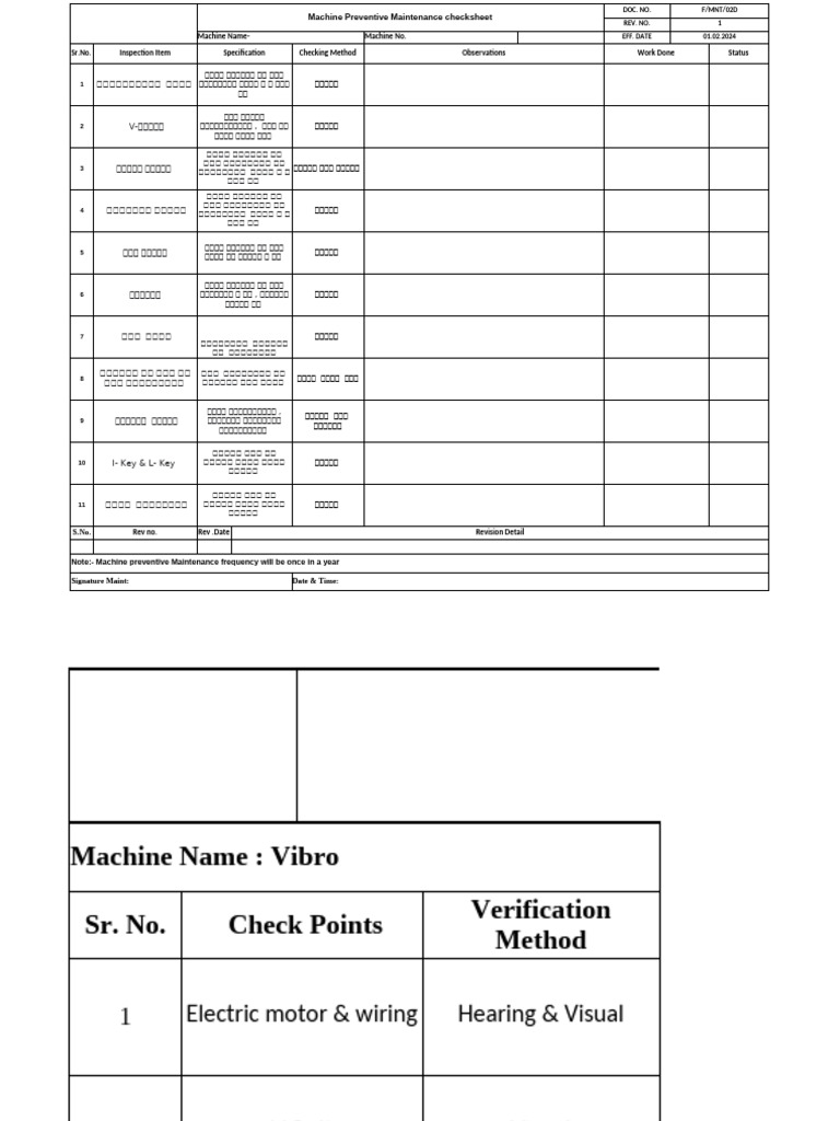 PM Checksheet Preventive Maintenance For Plant | PDF