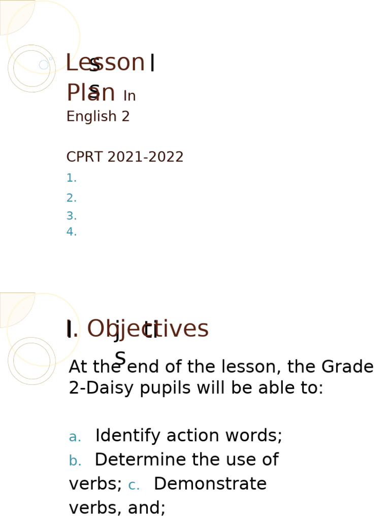 Grade 2 Lesson Plan on Verbs | PDF | Verb | Grammatical Tense