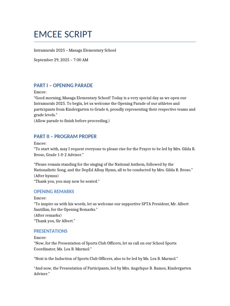 Emcee Script for Intramurals 2025 | PDF