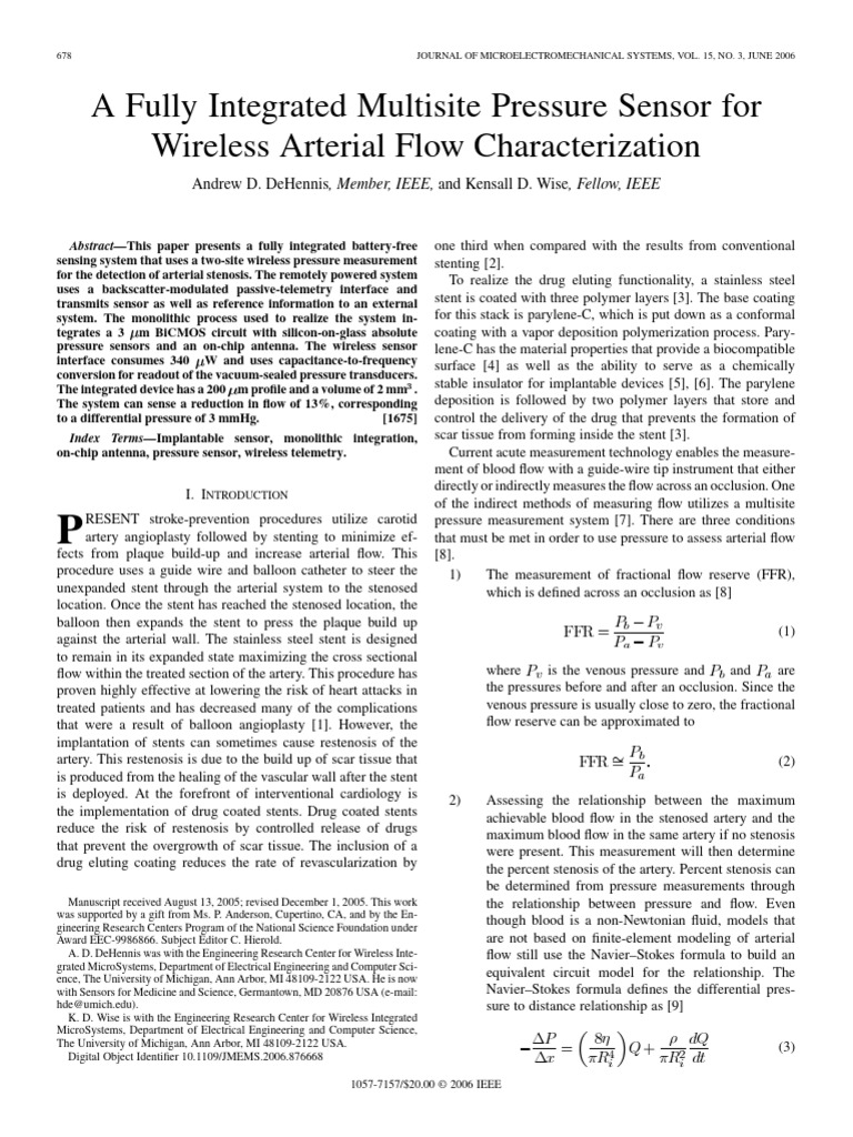Wireless Multisite Pressure Sensor System | PDF | Stent | Electronics