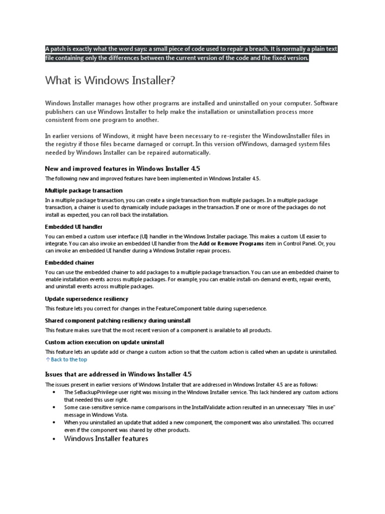 Windows Installer 4.5 Features | PDF | Installation (Computer Programs ...
