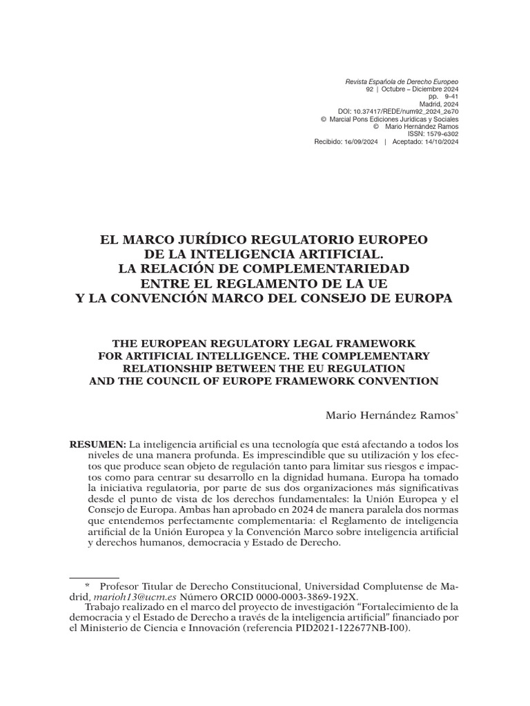 El Marco Jurídico Regulatorio Europeo de La Inteligencia Artificial. La ...