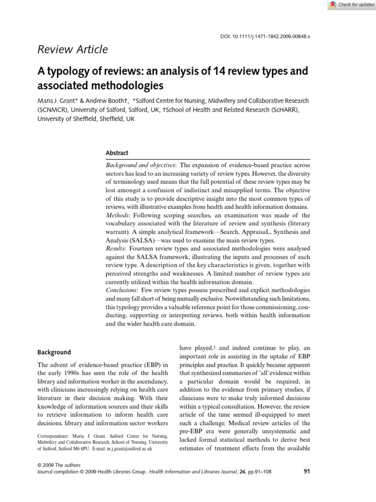 Typology of Review Types in Health Research | PDF | Systematic Review ...