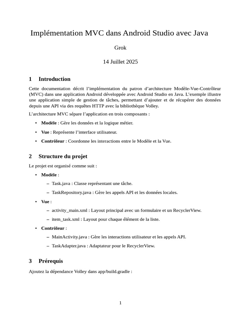 MVC Android Studio avec Java et Volley | PDF | Modèle-vue-contrôleur ...