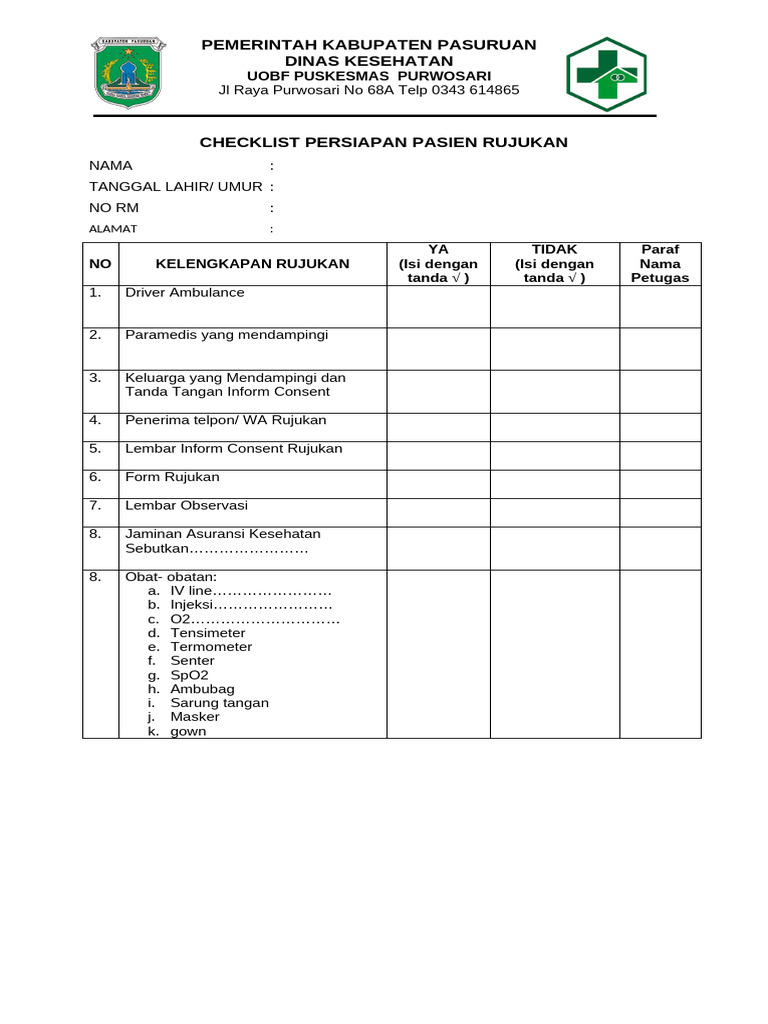3.7.1 Ep 2 Form Ceklis Rujukan Pasien | PDF