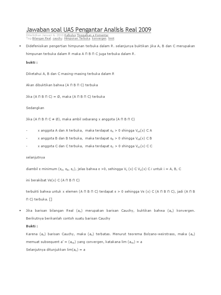 Jawaban Soal Uas Pengantar Analisis Real
