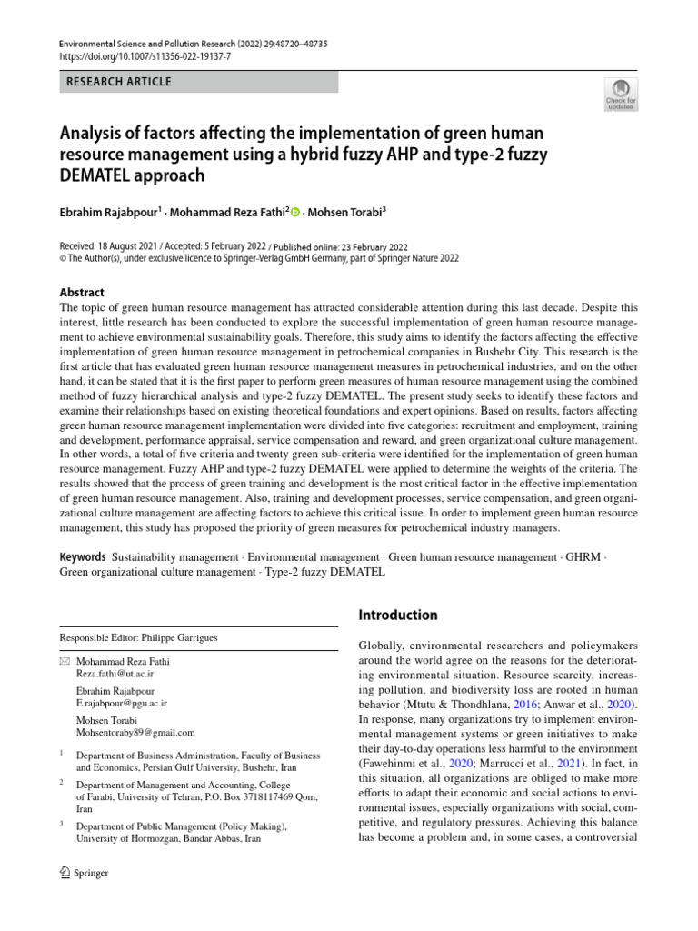 Analysis of Factors Affecting The Implementation of Green Human | PDF ...