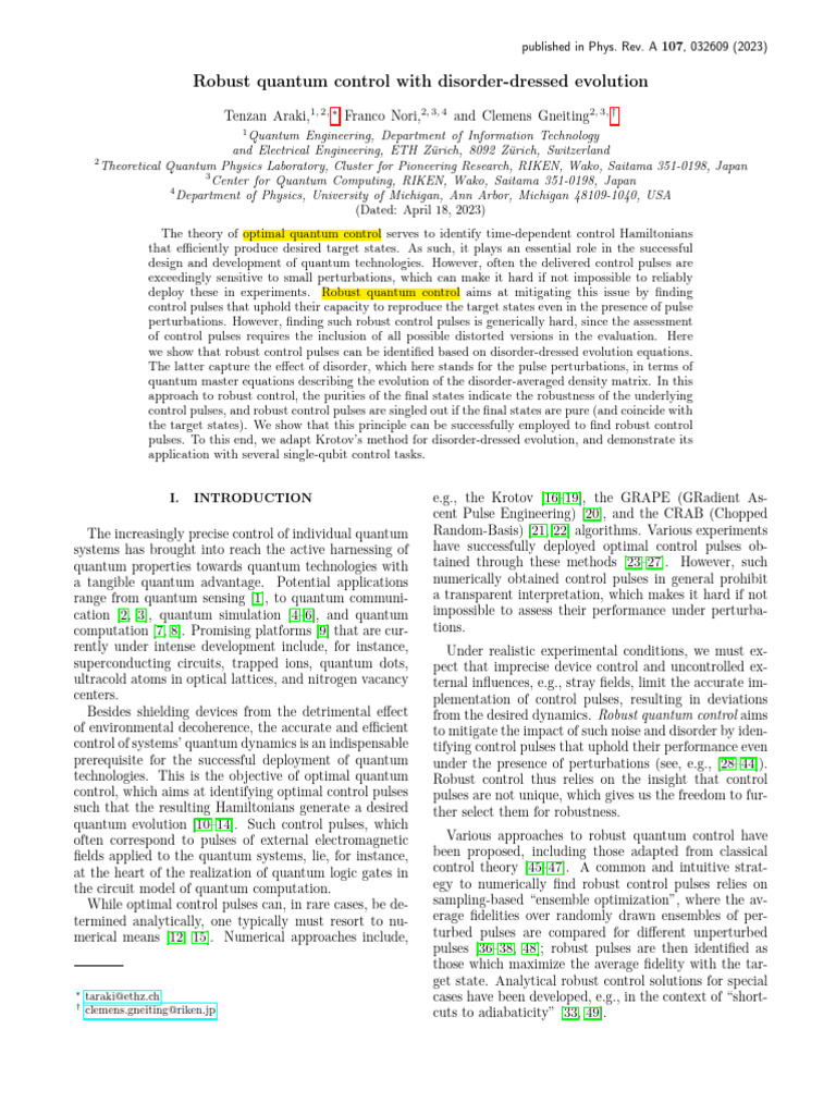 Robust Quantum Control via Disorder-Dressed Evolution | PDF ...