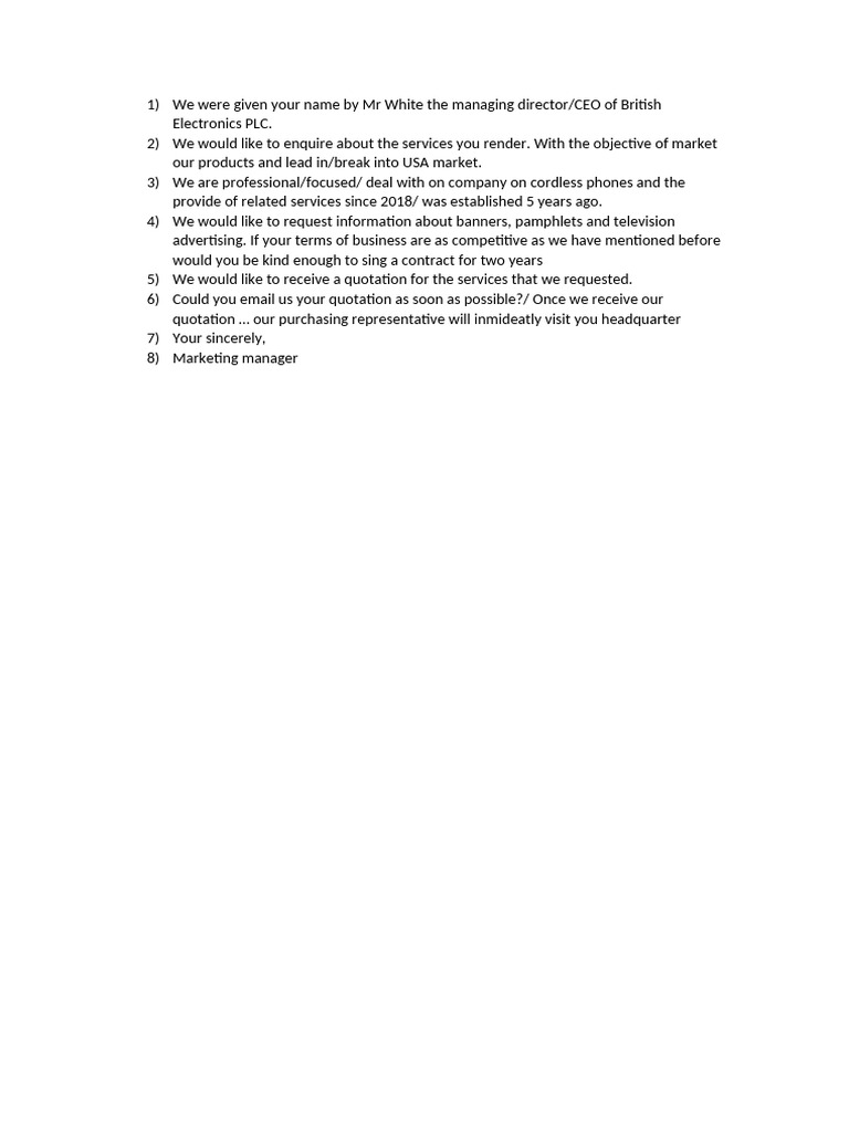 Inquiry for Advertising Services Quotation | PDF