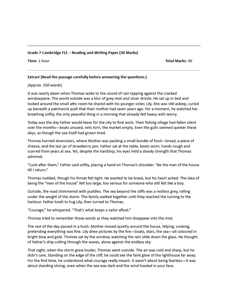 Grade 7 Cambridge FLE Reading Paper | PDF