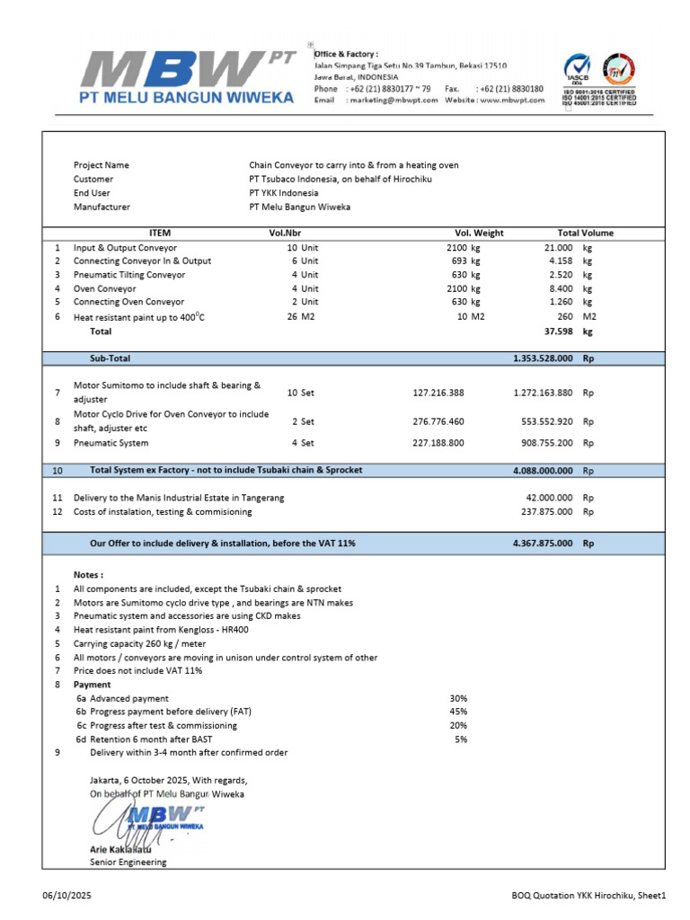 Chain Conveyor - Quotation Rev.251006 | PDF