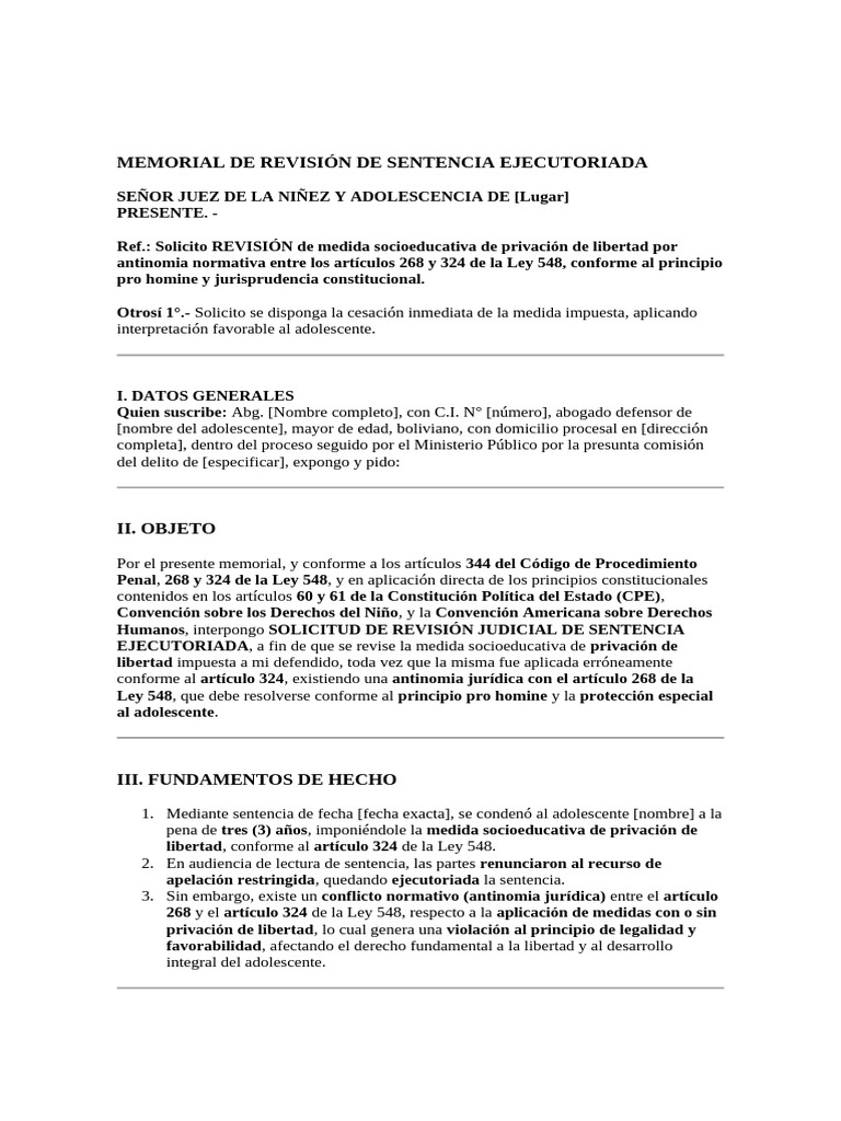 Revisión de Sentencia en Ley 548 | PDF | Sentencia (ley) | Caso de ley