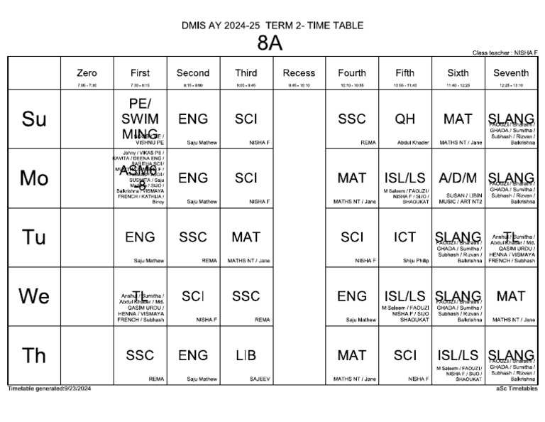 Dmis Ay 2024-25 Term 2 Class Timetable | PDF