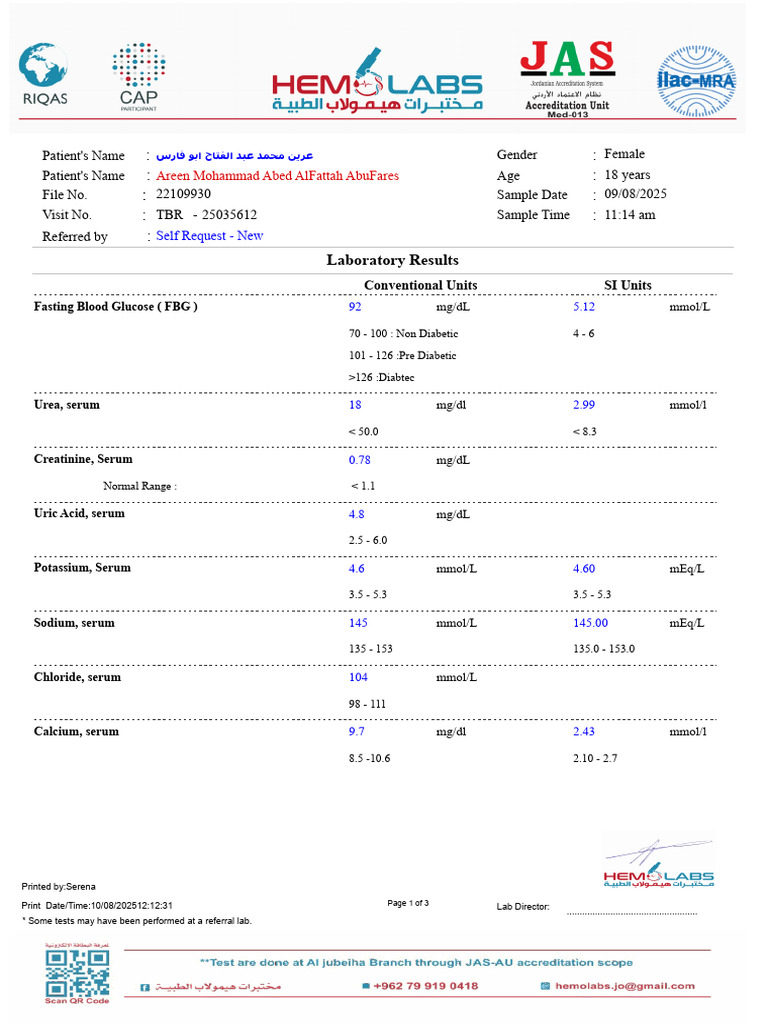 Comprehensive Blood Test Results | PDF | White Blood Cell | Blood