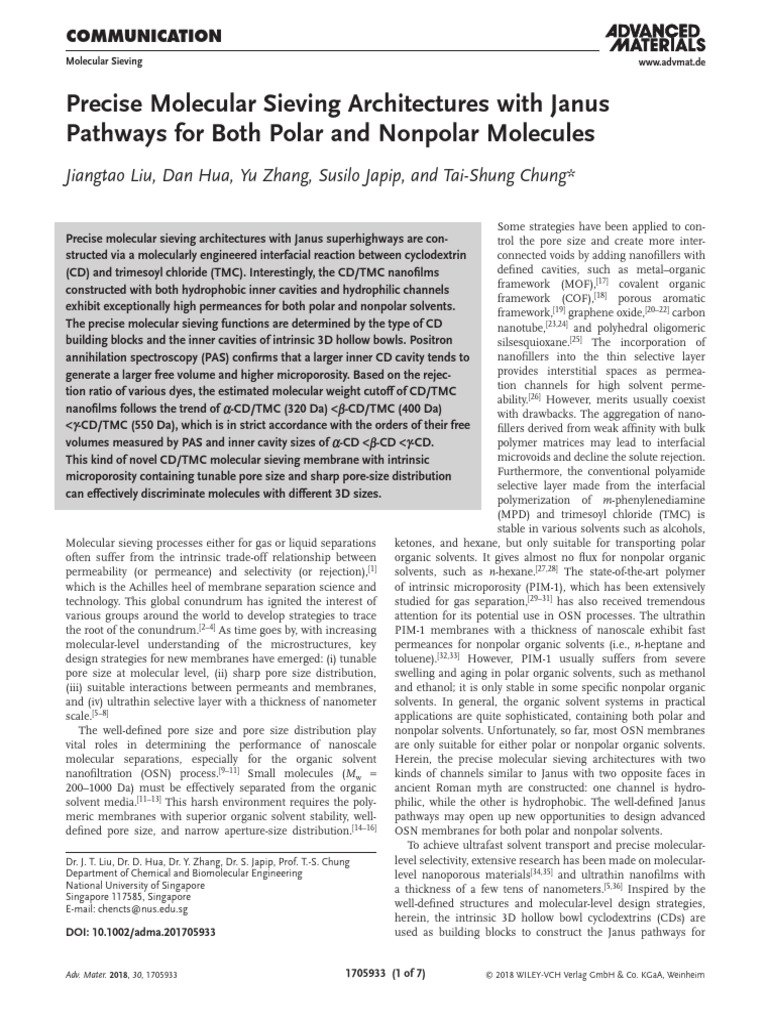 Janus Membranes for Organic Solvent Separation | PDF | Physical ...