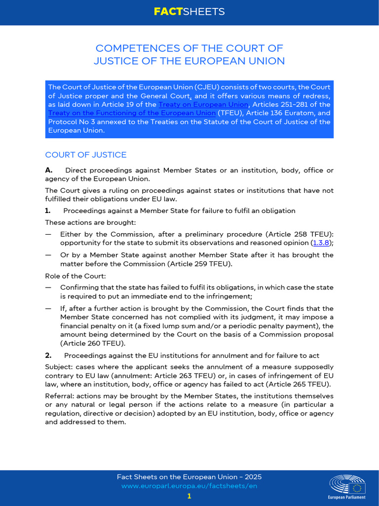 Competences of The Court of Justice of The European Union | PDF ...