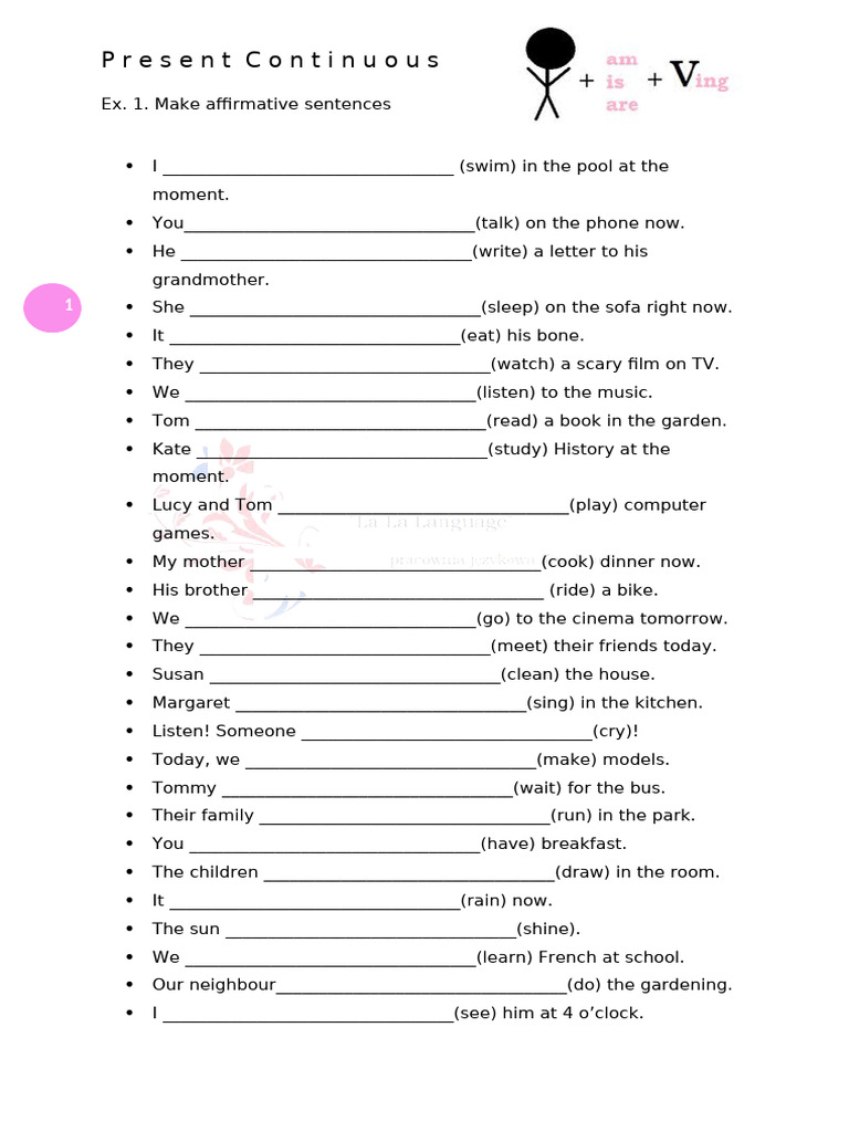 Present Continuous Tense Exercises | PDF | Chess Openings | Chess