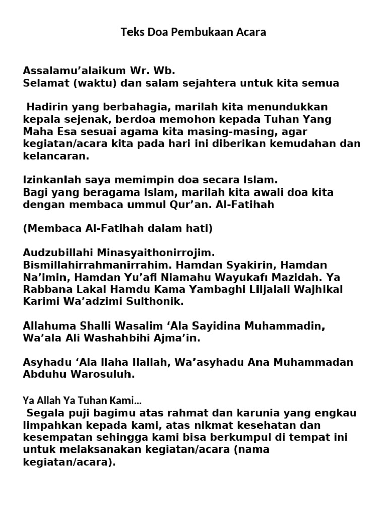 Doa Pembukaan Acara Islam | PDF