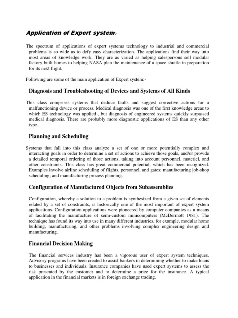 Application of Expert System | PDF | Expert | System