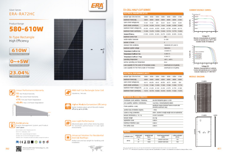 ERA 600W Solar Module Specifications | PDF | Computer Engineering ...