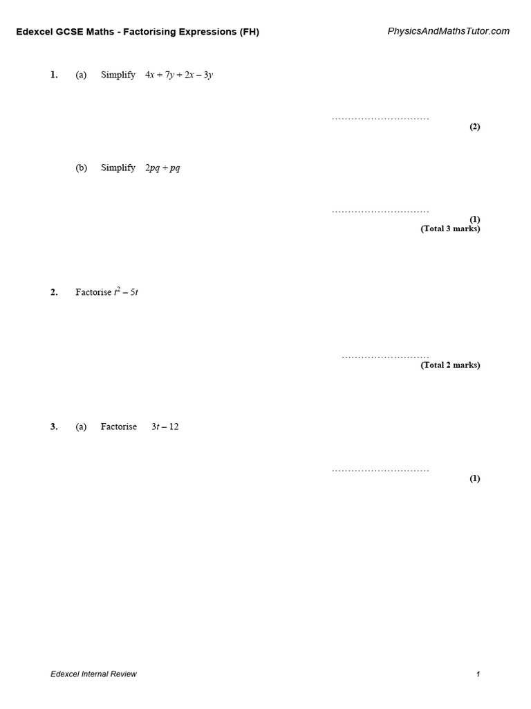 Edexcel GCSE Maths Factorisation Guide | PDF | Mathematics